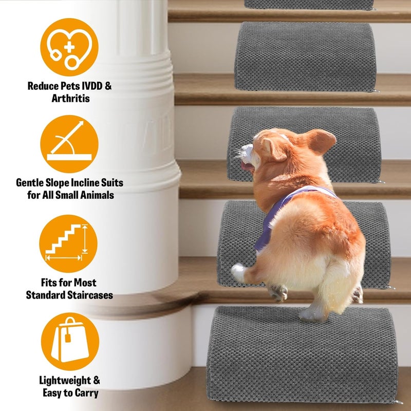INRLKIT 5 Pack 40D Density Foam Dog Ramp for Stairs Suits for Small Dogs Cats, Pet Steps Stairs for Staircase Stairs with Anti-Slip Bottom and Self-Sticky Pads to Fix Grey - Image 5